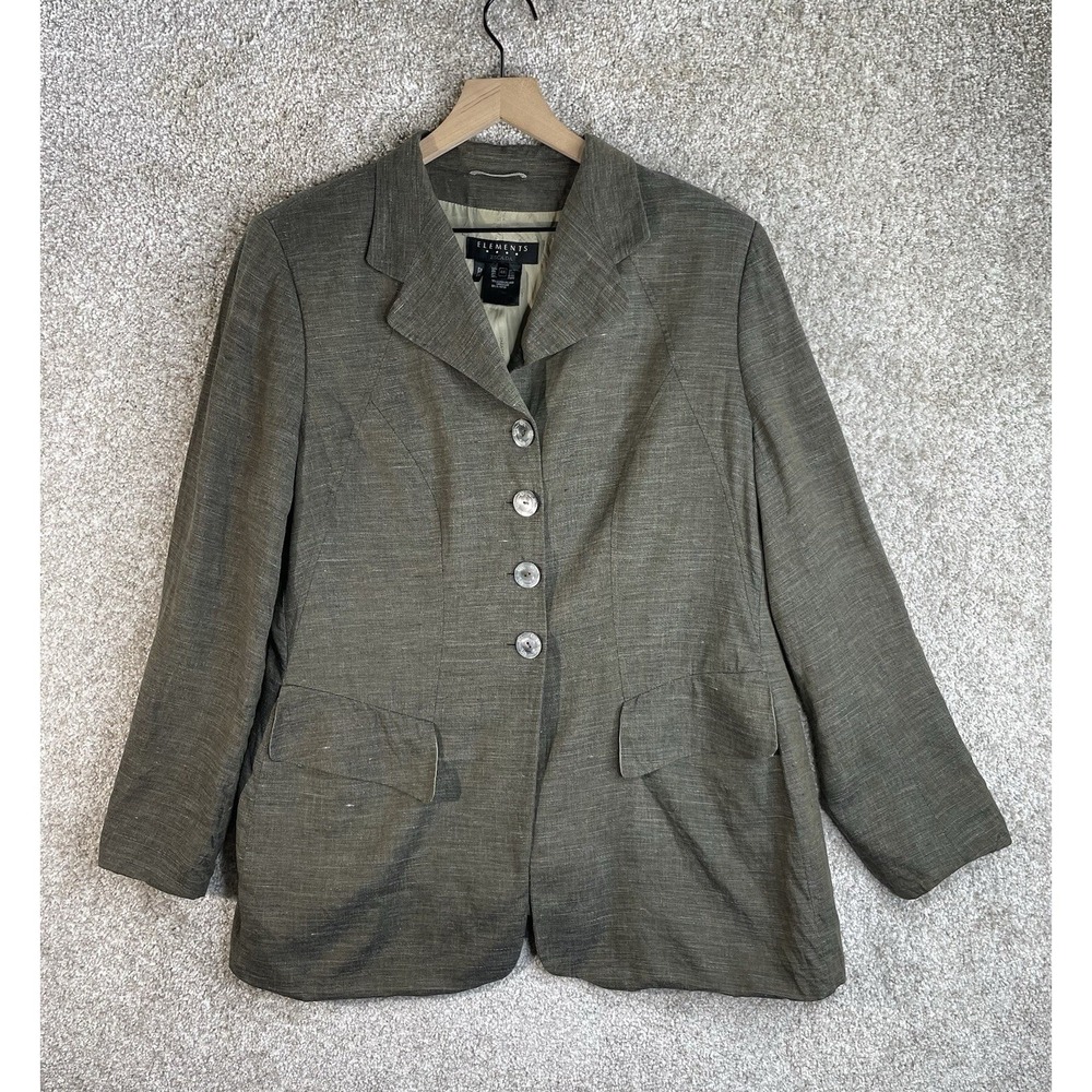 Elements Escada Blazer Jacket Women's Brown 44 Linen Blend 4 Button